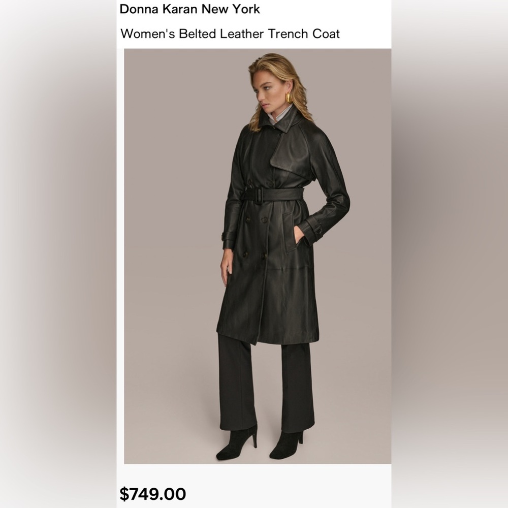 Donna Karan Black Leather Trench Coat